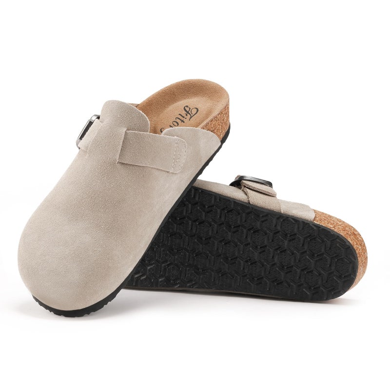 FITORY Womens Clogs Slip-on Potato Shoes Leather Mules with Suede Cork Footbed Taupe Size 8 - Image 4