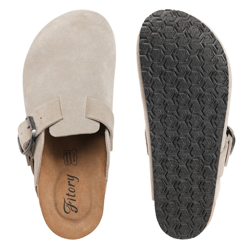 FITORY Womens Clogs Slip-on Potato Shoes Leather Mules with Suede Cork Footbed Taupe Size 8 - Image 5