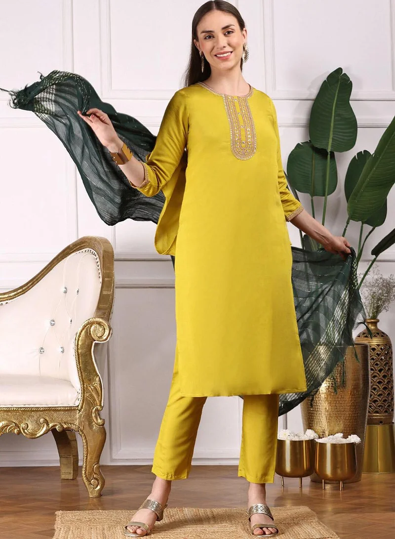 Women Yellow Viscose Silk 3 pcs (Kurta Set with Dupatta)