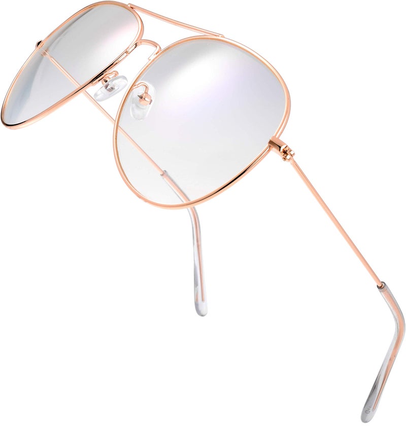 The Fresh Classic Aviator Frame Clear Lens XL Oversized glasses Gift Box (11-Gold, Clear)