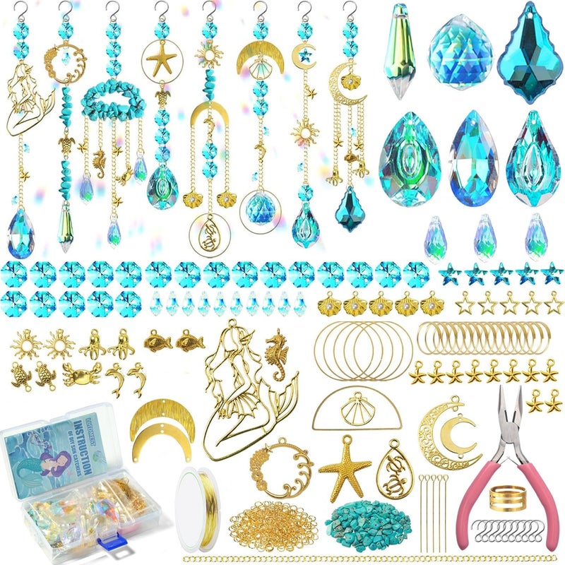 WASTROYAL 420pcs Suncatcher Making Kits for Adults Crystal Sun Catchers Crafts with Hooks Chains Pendants Rainbow Maker for Window Hanging Prism Indoor Outdoor Garden Xmas Wedding Party Decor Mermaid - Image 2