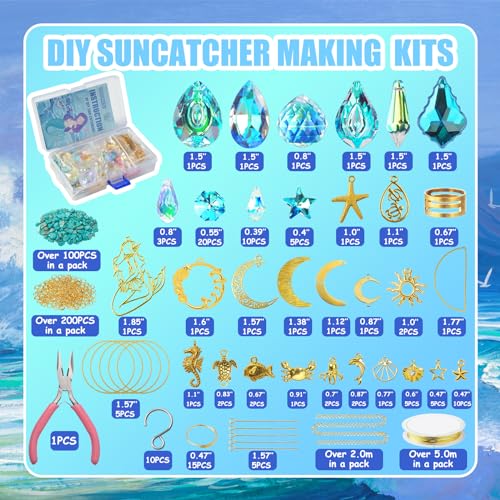 WASTROYAL 420pcs Suncatcher Making Kits for Adults Crystal Sun Catchers Crafts with Hooks Chains Pendants Rainbow Maker for Window Hanging Prism Indoor Outdoor Garden Xmas Wedding Party Decor Mermaid - Image 3