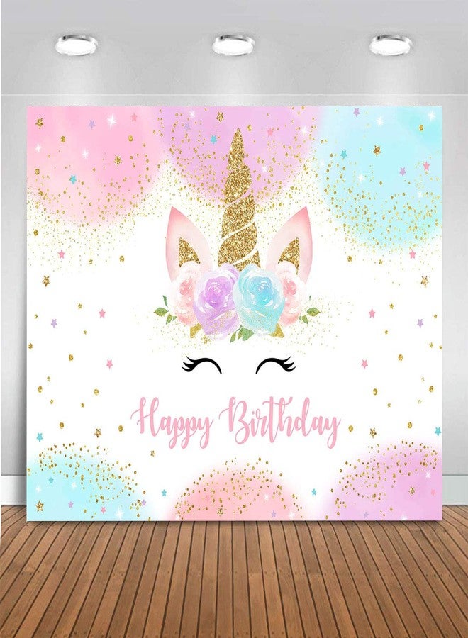 Mocsicka Rainbow Unicorn Backdrop Happy Birthday Party Decorations for Girls Watercolor Floral Glitter Stars Dots UnicornCake Table Banner Supplies Studio Props (7x5ft) - Image 1