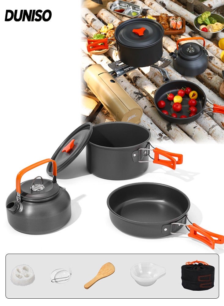 DUNISO 8 Pieces of Camping Cookware Mess Kit, portable non stick pot coffee pot set， with handle and storage bag, suitable for hiking, picnicking, barbecuing, camping - Image 1