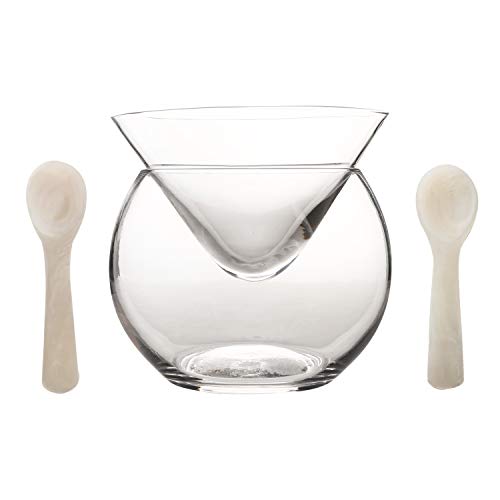 DUEBEL Glass Caviar Chiller Server Set Plus 2 pcs. x Mother of Pearl Caviar Spoon 3.15" – Universal Martini, Wine, Liquor Cocktail Chiller - Image 1