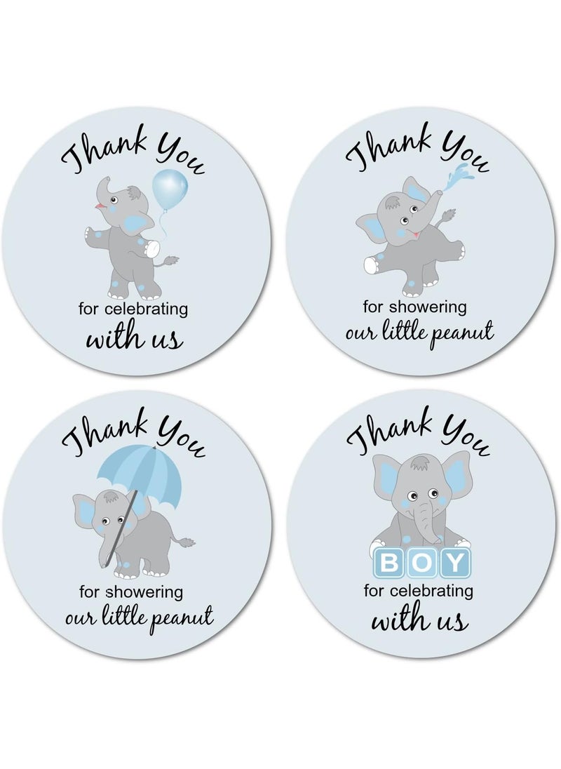 RokAPary 40 Thank You for Showering Our Little Peanut Stickers 2 Inch Big Round Glossy Labels Blue Elephant Theme for Boy Baby Shower Great for Party Favors Tags Games and Supplies  - Image 1