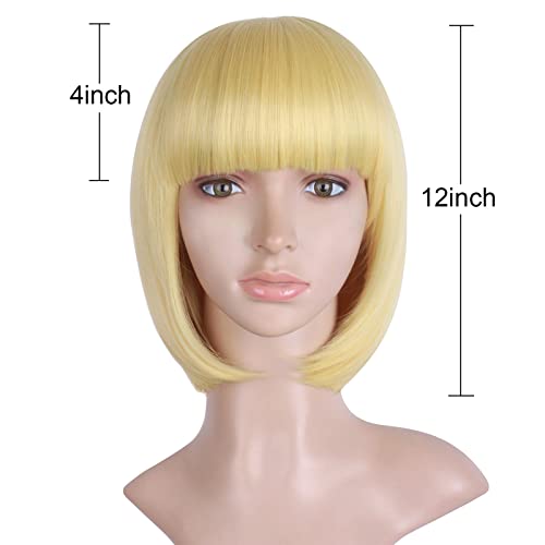 MapofBeauty 12 Inch/30cm Fashion Lady Short Straight Flat Bangs Bob Wig (Blonde) - Image 5