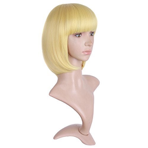 MapofBeauty 12 Inch/30cm Fashion Lady Short Straight Flat Bangs Bob Wig (Blonde) - Image 2