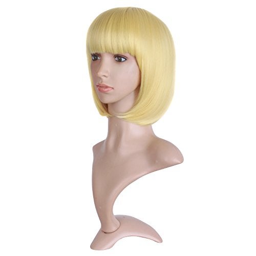 MapofBeauty 12 Inch/30cm Fashion Lady Short Straight Flat Bangs Bob Wig (Blonde) - Image 3