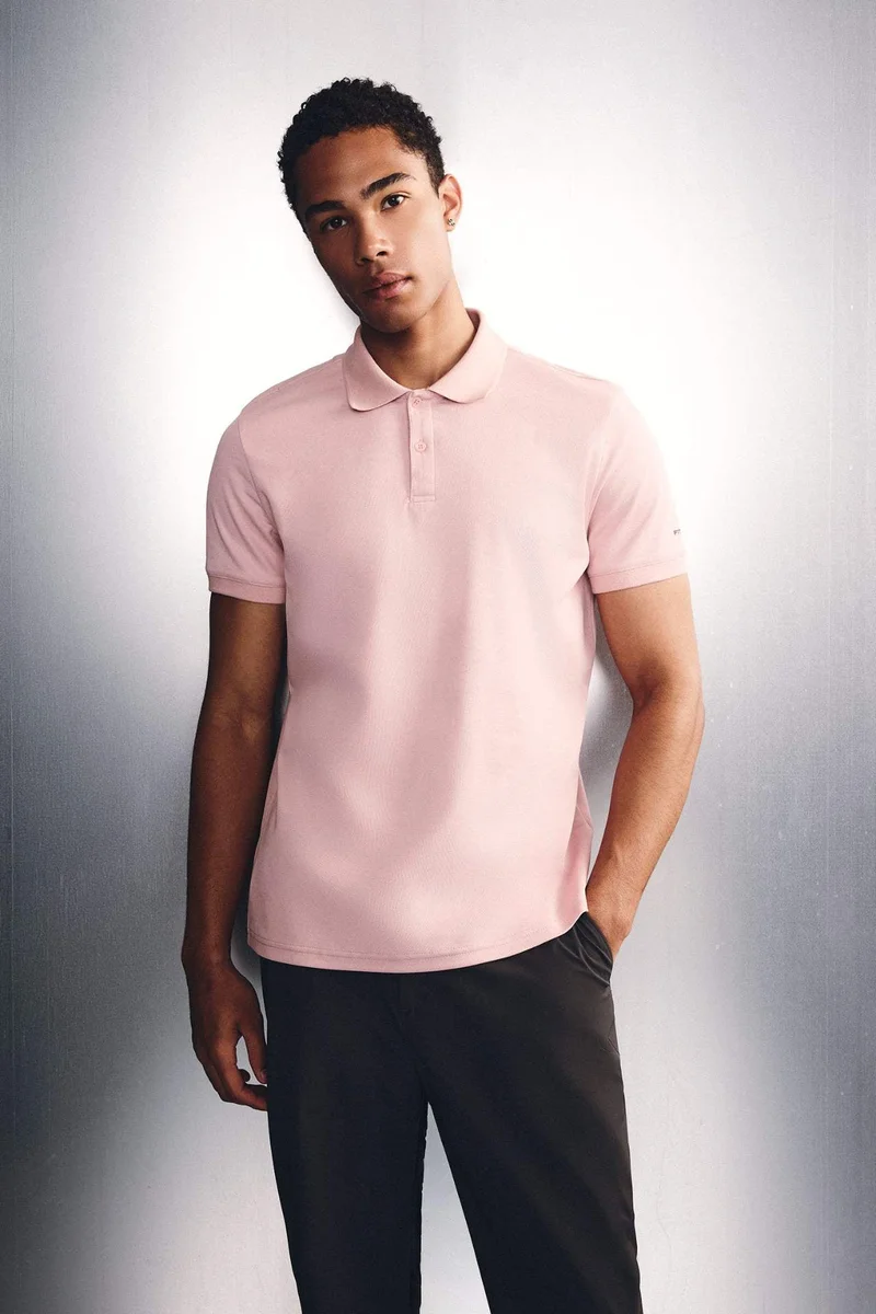ديفاكتو Slim Fit Polo Collar Pique Short Sleeve Polo T-Shirt