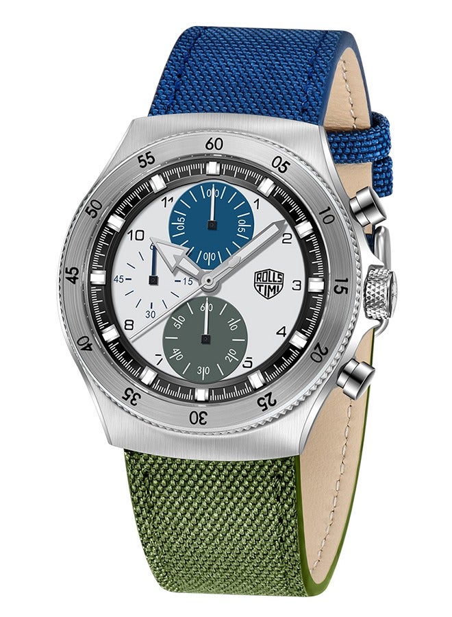 RollsTimi  RT7932 Sports Quartz Men's Watch Stainless Steel Chronograph Waterproof Wrist Watch for Men, Leather Watch band, Sapphire Dial Glass  - Image 1