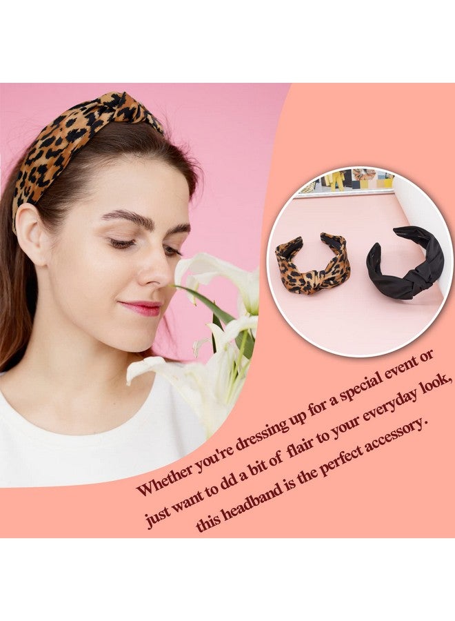 BEGOOD Knotted Headband For Women Leopard Print Womens Knotted Headbands Black Fashion Top Knot Hairband Wide Headbands Designer Headbands Turban Hair Accessories For Girls 2Pcs - Image 4