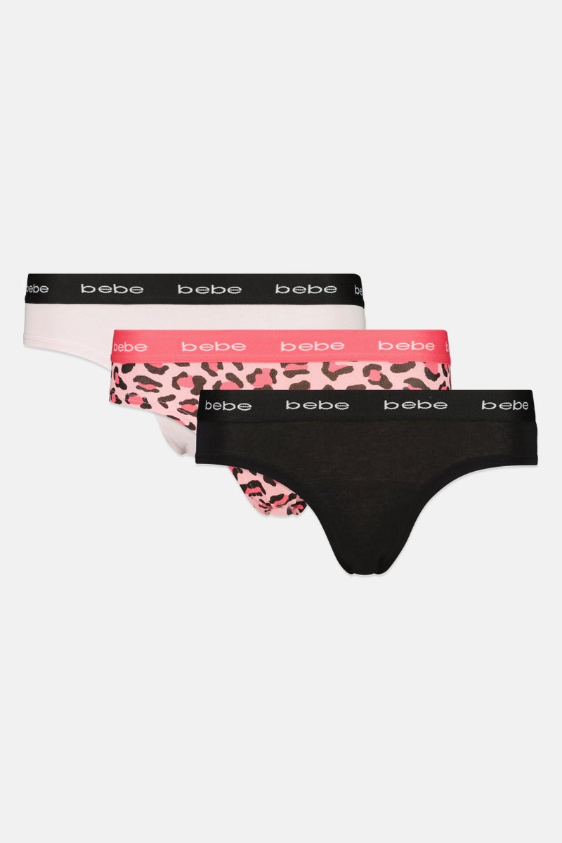 bebe سراويل داخلية نسائية 3 قطع بشعار العلامة التجارية، متعددة الألوان - Image 1