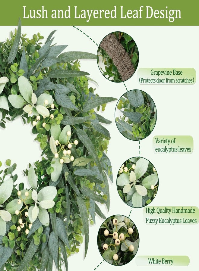 Artgar 26" Eucalyptus Wreaths for Front Door Artgar Artificial Large Outdoor Wreaths for Windows Home Wall Farmhouse Front Porch Decor White Berries Greenery Wreath for Spring Summer All Seasons - Image 3