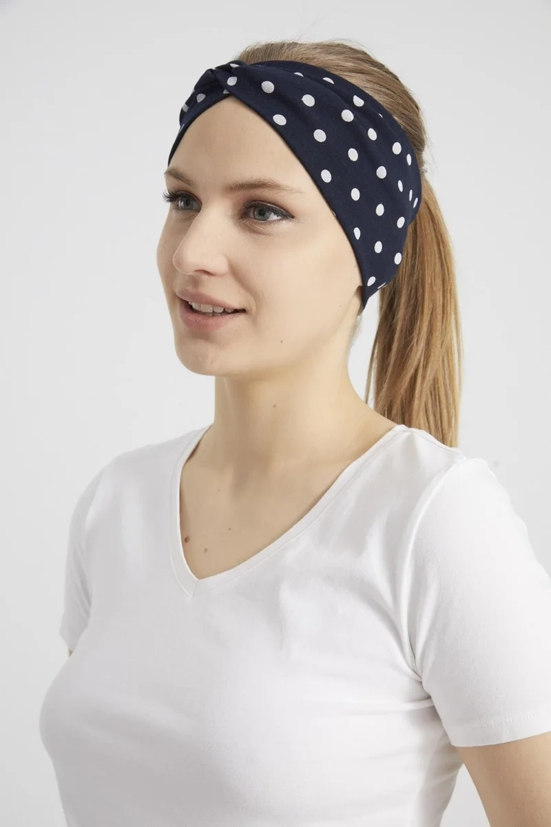 بوتيكجيز Black and White Polka Dot Boutique Women's Bandana Hair Band, Extra Soft, Flexible, Natural, Combed Cotton Fabric