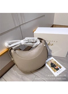 Polene Paris Genuine Leather Crescent Saddle Crossbody Bag Gray lychee pattern