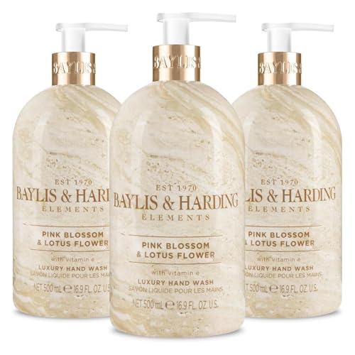 Baylis & Harding Liquid Hand Soap Wash with Dispenser, Elements, Pink Blossom & Lotus Flower, 16.9oz/500ml (3-Pack) - Image 1