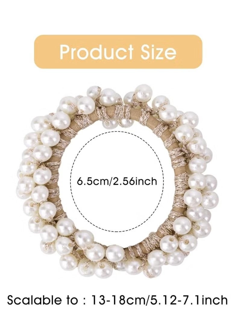 8 Pcs Pearl Hair Ties, Sparkly Bling Elastic Scrunchies with Beads for Ponytails, Bracelet-Style Hair Bands - Image 2