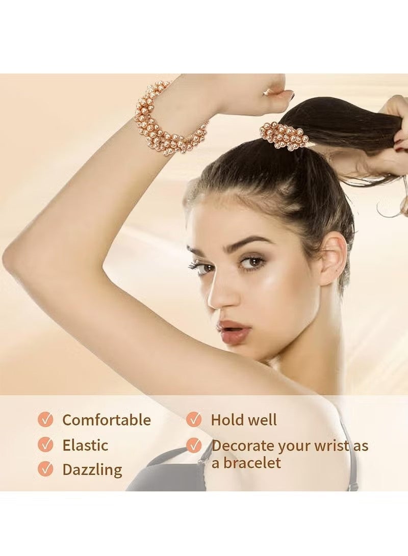 8 Pcs Pearl Hair Ties, Sparkly Bling Elastic Scrunchies with Beads for Ponytails, Bracelet-Style Hair Bands - Image 4