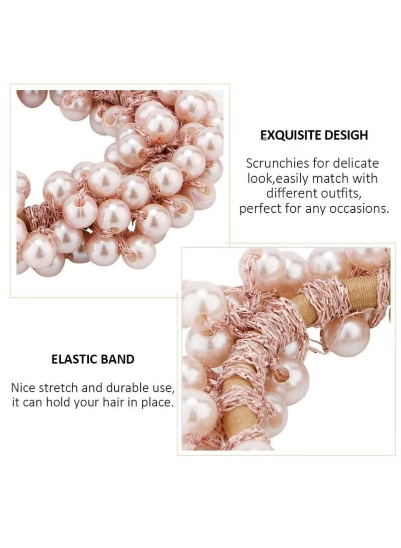 8 Pcs Pearl Hair Ties, Sparkly Bling Elastic Scrunchies with Beads for Ponytails, Bracelet-Style Hair Bands - Image 5