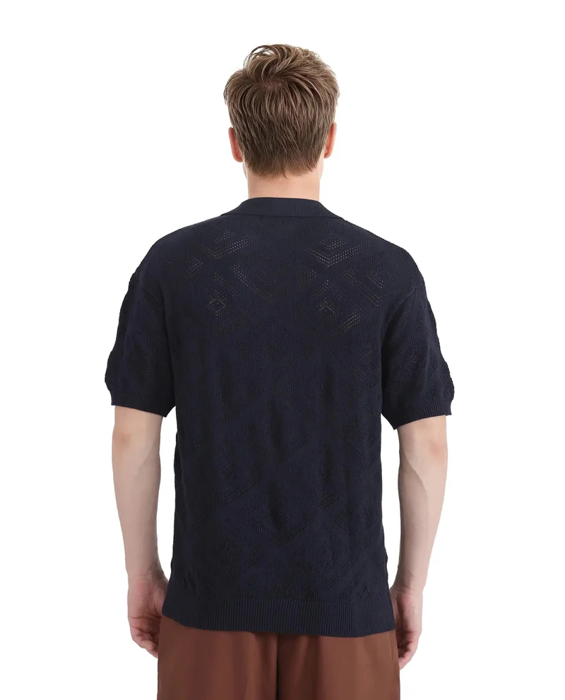 Rare Rabbit Men's Knitted Boxy Fit Cuban Collar Shirt