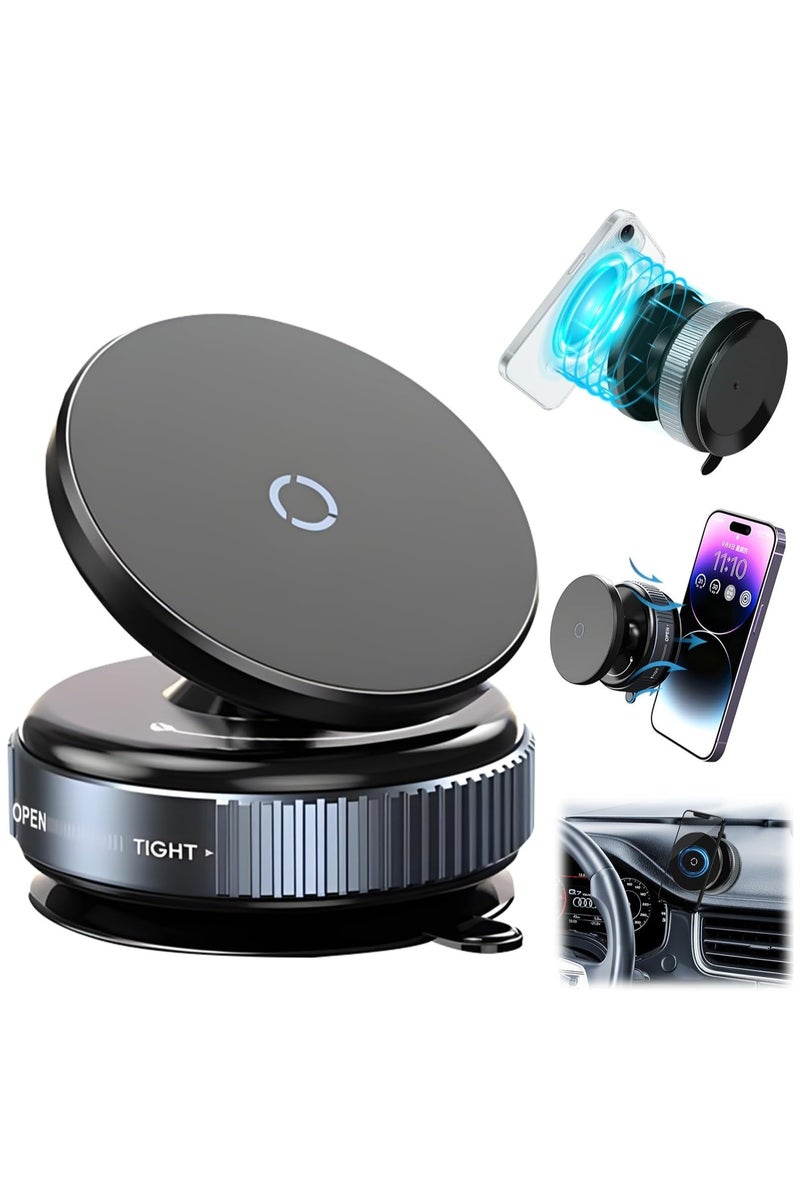 Vacuum Magnetic Car Phone Holder, Universal Suction Cup Mount, 360° Rotation Magnetic Stand, Hands-Free Phone Holder for Car, Mirror, Glass, Dashboard, Compatible with iPhone and Android, Black  - Image 2