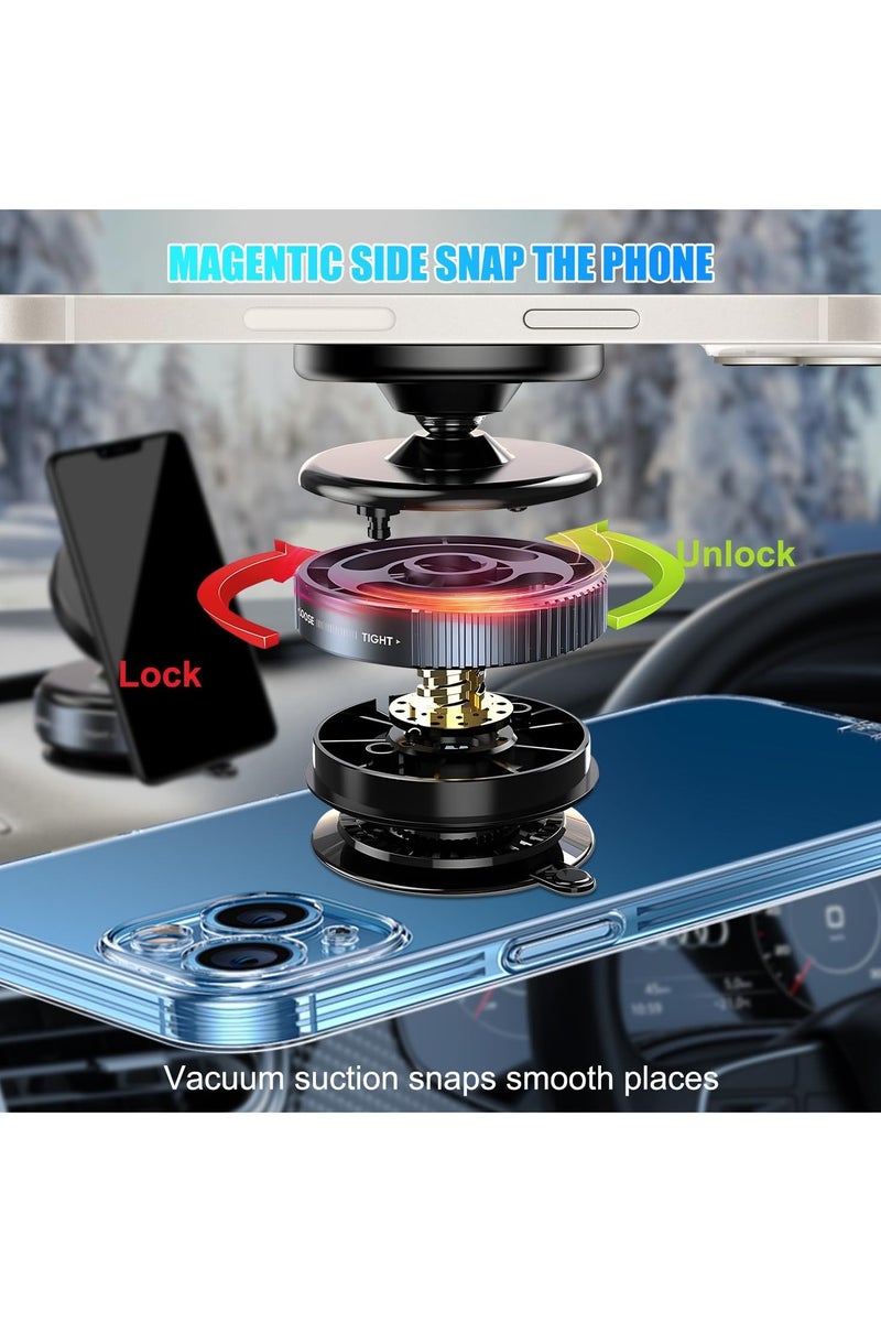 Vacuum Magnetic Car Phone Holder, Universal Suction Cup Mount, 360° Rotation Magnetic Stand, Hands-Free Phone Holder for Car, Mirror, Glass, Dashboard, Compatible with iPhone and Android, Black  - Image 5