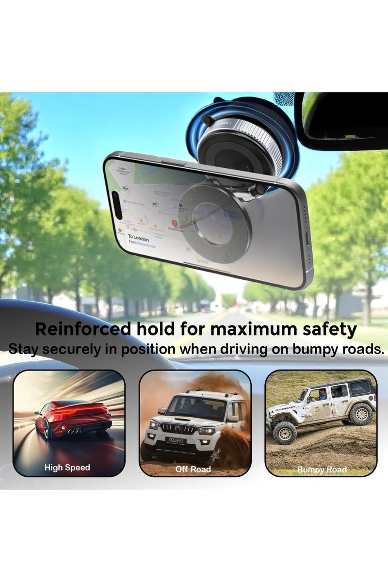 Vacuum Magnetic Car Phone Holder, Universal Suction Cup Mount, 360° Rotation Magnetic Stand, Hands-Free Phone Holder for Car, Mirror, Glass, Dashboard, Compatible with iPhone and Android, Black  - Image 4