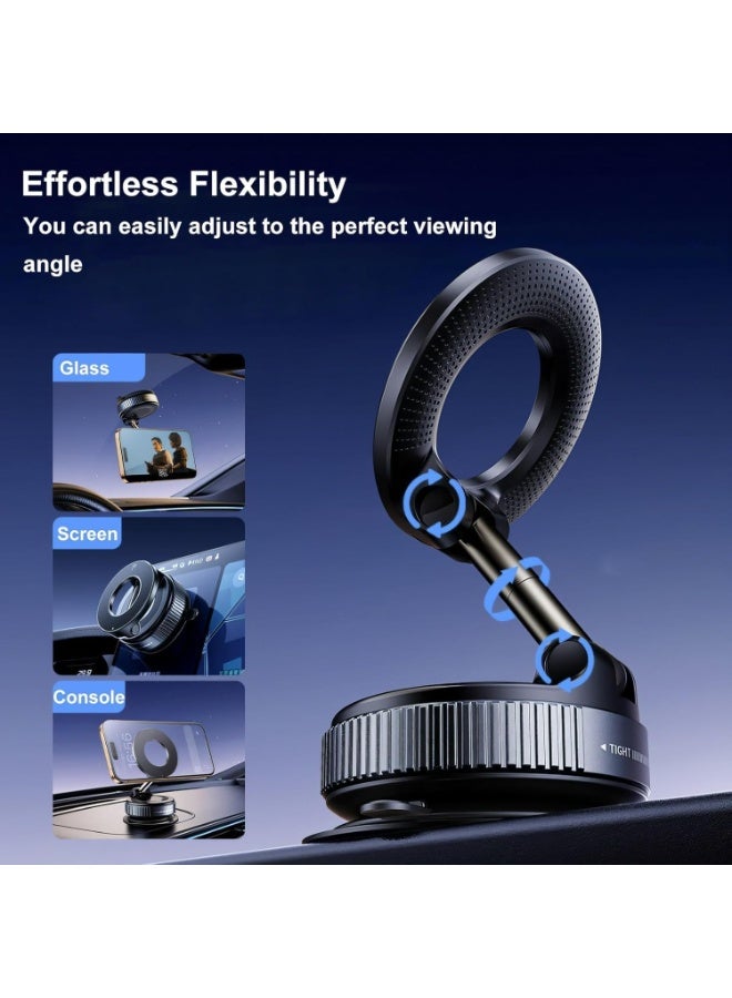 Vacuum Magnetic Car Phone Holder, Universal Suction Cup Mount, 360° Rotation Magnetic Stand, Hands-Free Phone Holder for Car, Mirror, Glass, Dashboard, Compatible with iPhone and Android, Black - Image 3