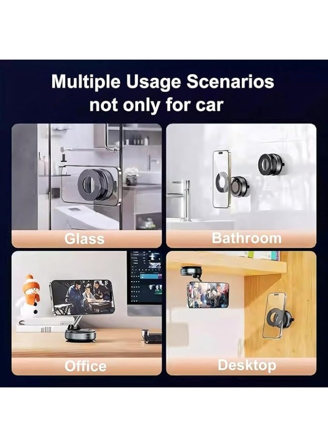Vacuum Magnetic Car Phone Holder, Universal Suction Cup Mount, 360° Rotation Magnetic Stand, Hands-Free Phone Holder for Car, Mirror, Glass, Dashboard, Compatible with iPhone and Android, Black - Image 4