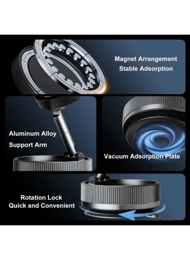 Vacuum Magnetic Car Phone Holder, Universal Suction Cup Mount, 360° Rotation Magnetic Stand, Hands-Free Phone Holder for Car, Mirror, Glass, Dashboard, Compatible with iPhone and Android, Black - Image 2