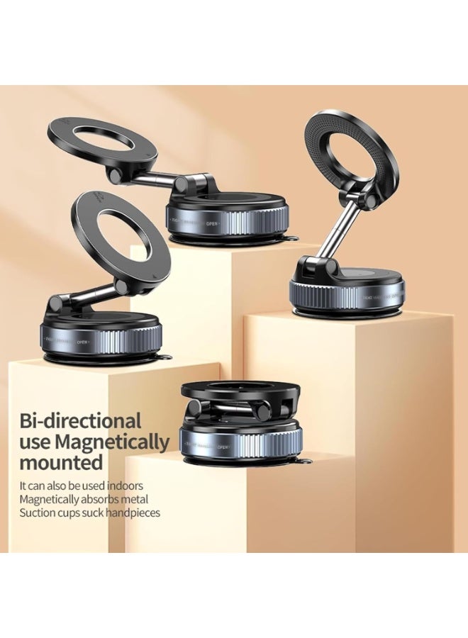 Vacuum Magnetic Car Phone Holder, Universal Suction Cup Mount, 360° Rotation Magnetic Stand, Hands-Free Phone Holder for Car, Mirror, Glass, Dashboard, Compatible with iPhone and Android, Black - Image 5