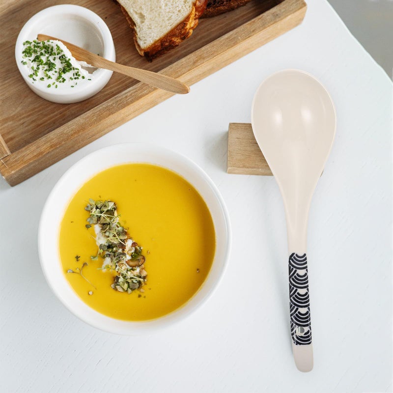2 Long Handle Blue Stripe Ceramic Soup Spoons For Rice Porridge Dining - Image 4