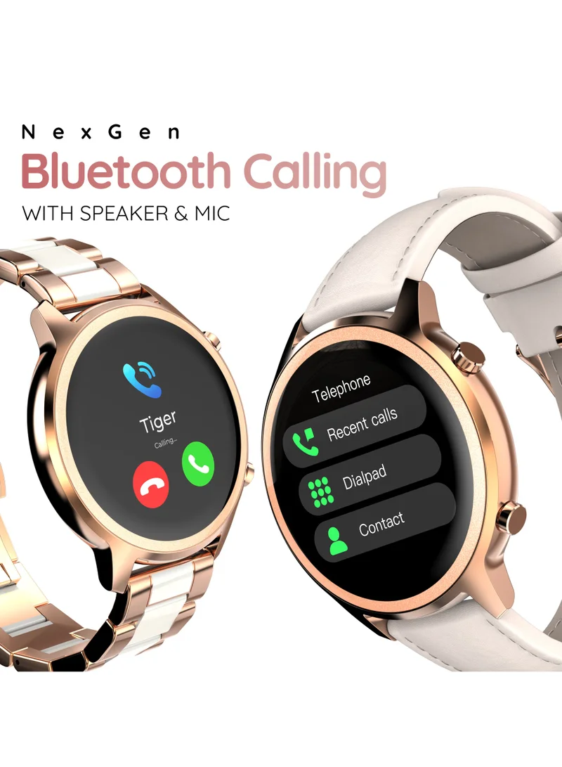 Pebble Celia 1.32" IPS Display with BT Calling, Female Health monitor, 24/7 health suite, Alarm, Multi sports modes and watch faces - Ivory Leather