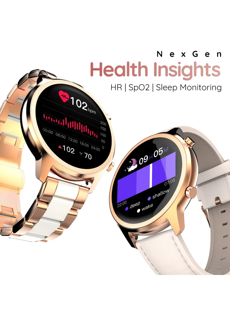 Pebble Celia 1.32" IPS Display with BT Calling, Female Health monitor, 24/7 health suite, Alarm, Multi sports modes and watch faces - Ivory Leather