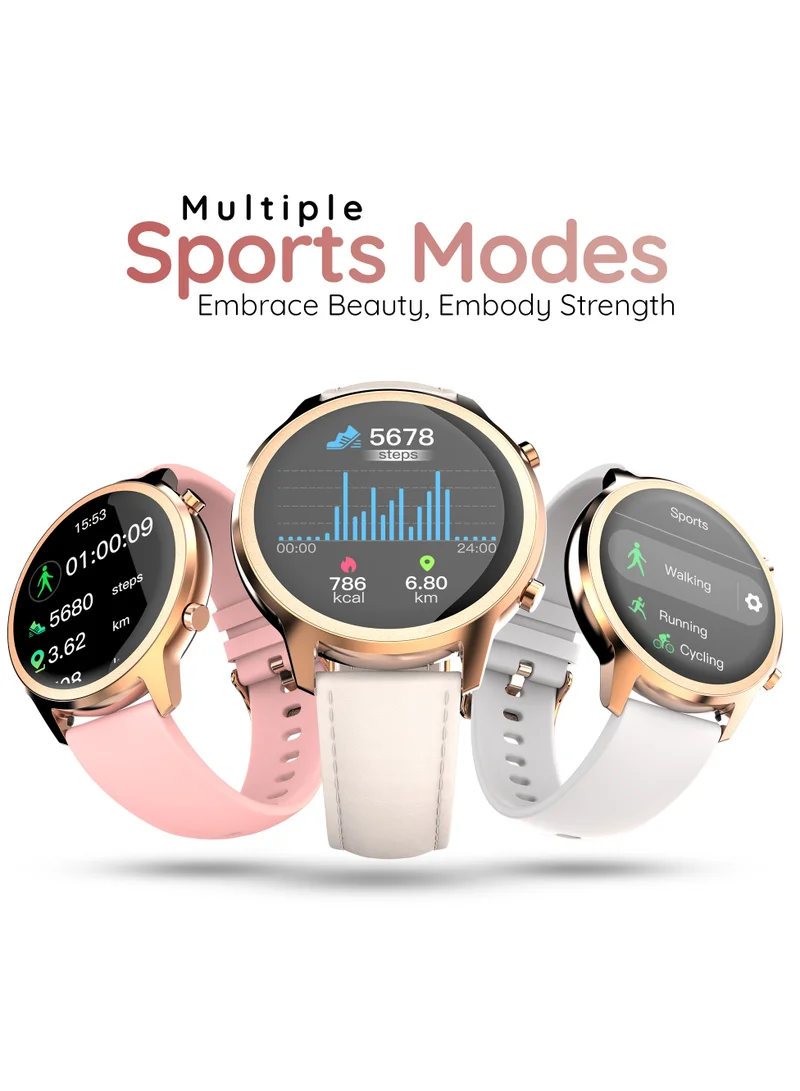 Pebble Celia 1.32" IPS Display with BT Calling, Female Health monitor, 24/7 health suite, Alarm, Multi sports modes and watch faces - Ivory Leather