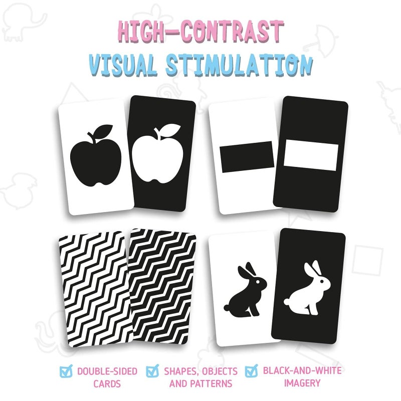 Merka Newborn Toys & Sensory Flash Cards for Babies - High Contrast Baby Cards - 50-Pack Paper, 2.4 in x 4.2 in, Black & White - Visual Stimulation & Brain Development for 0-3 Months - Image 2