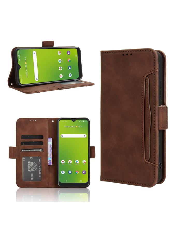 زبون جراب هاتف جلدي لهاتف Cricket Icon5 بملمس جلد العجل وفتحات للبطاقات - Image 1