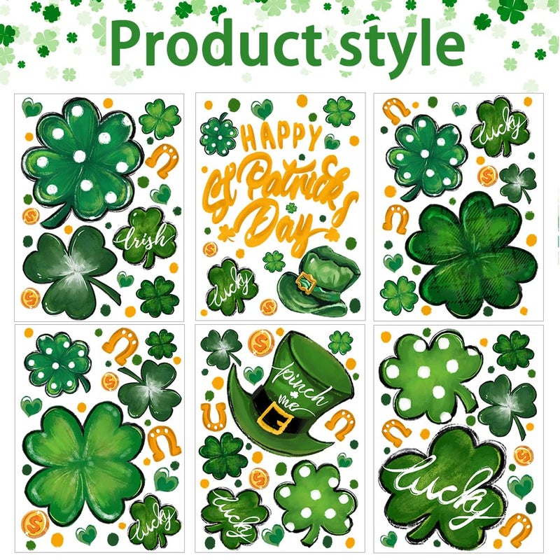 YUJUN 6 Sheets St. Patrick's Day Window Clings, Extra Large Good Luck Shamrock Window Decals Stickers for St. Patrick's Day Glass Home Decor and Spring Decoration - Image 2