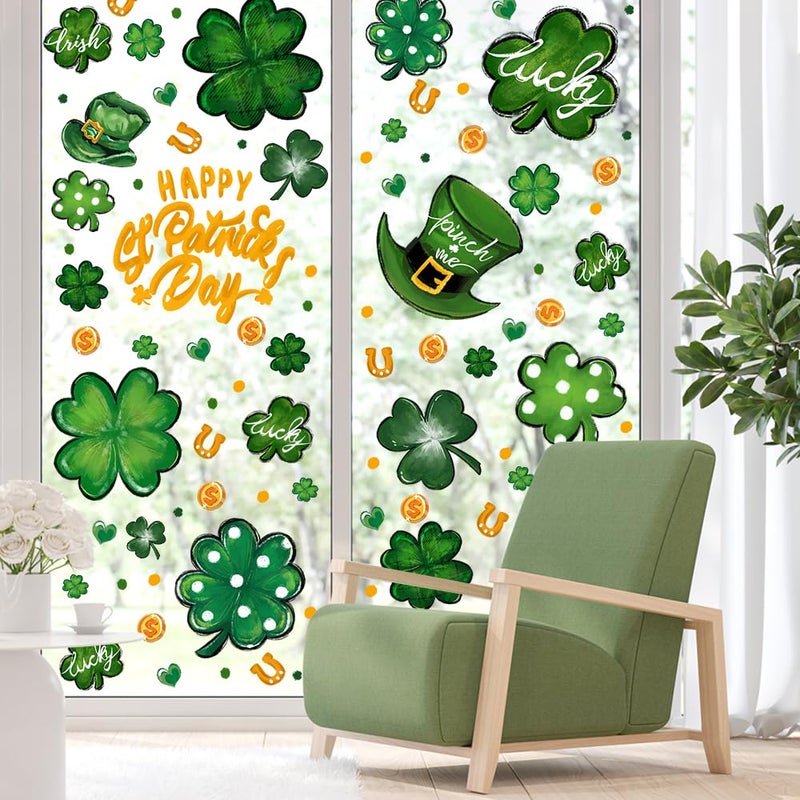 YUJUN 6 Sheets St. Patrick's Day Window Clings, Extra Large Good Luck Shamrock Window Decals Stickers for St. Patrick's Day Glass Home Decor and Spring Decoration - Image 5