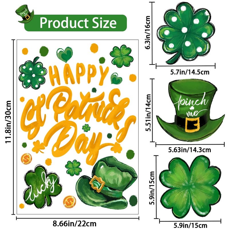 YUJUN 6 Sheets St. Patrick's Day Window Clings, Extra Large Good Luck Shamrock Window Decals Stickers for St. Patrick's Day Glass Home Decor and Spring Decoration - Image 3