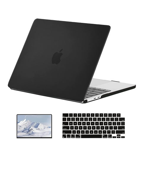 3 in 1 Rubberized Hard Case for M4 M3 M2 M1 MacBook Pro 14 inch 2024 2023 2022 2021 fits Model A2918 A2992 A2779 A2442, Glitter Protection Hard Shell Cover +Screen Protector+ Keyboard Cover , Frosted Black