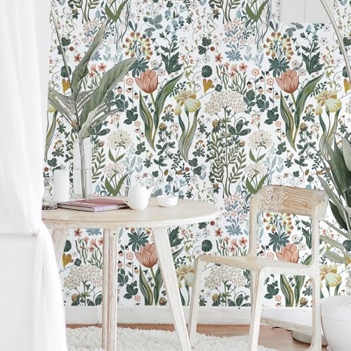 Toduso Peel and Stick Wallpaper Vintage White Wallpaper Floral Contact Paper Removable Wall Paper 17.3"x78.7" Leaf Flower Self Adhesive for Bedroom Bathroom Drawer Decor - Image 5