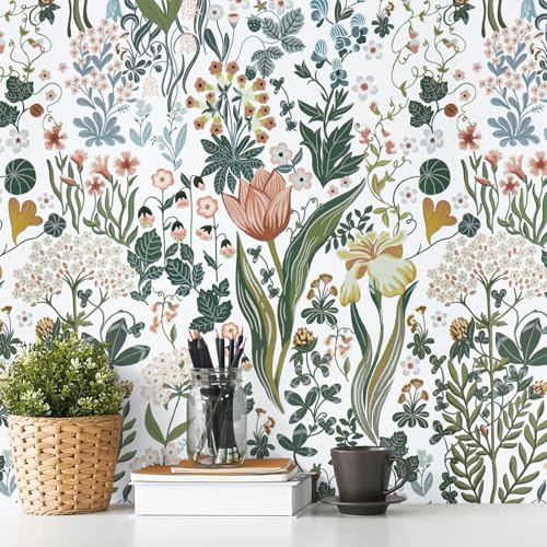 Toduso Peel and Stick Wallpaper Vintage White Wallpaper Floral Contact Paper Removable Wall Paper 17.3"x78.7" Leaf Flower Self Adhesive for Bedroom Bathroom Drawer Decor - Image 1