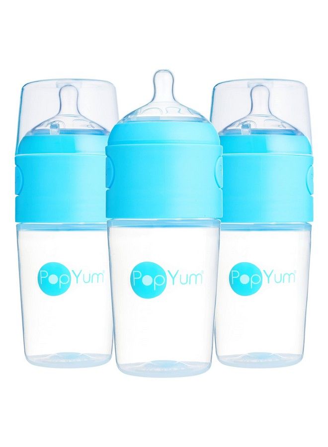 PopYum زجاجات أطفال مضادة للمغص سعة 9 أونصة، عبوة من 3 قطع (مع حلمتين) لصنع/مزج/توزيع تركيبة زرقاء مضادة للمغص - Image 2