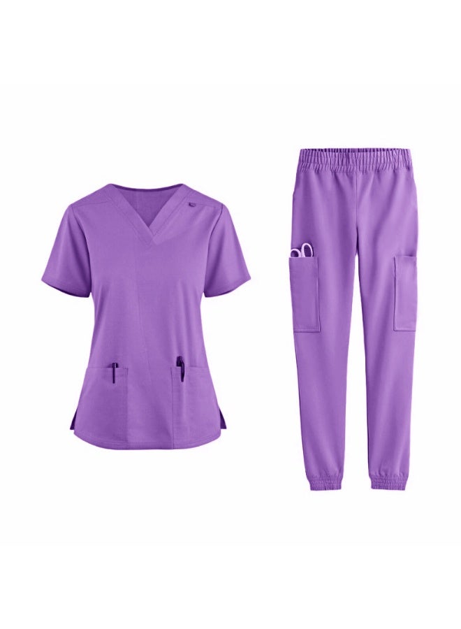 Loquat Womens Medical Scrubs Set Medical Uniform Set Bright Purple - Image 1