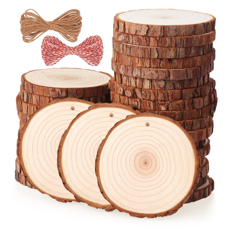 Fuyit Natural Wood Slices 30 Pcs 354 Inch Unfinished Predrilled Wooden Circles Tree Slice with Hole  Barks for DIY Arts Craft Christmas Ornaments
