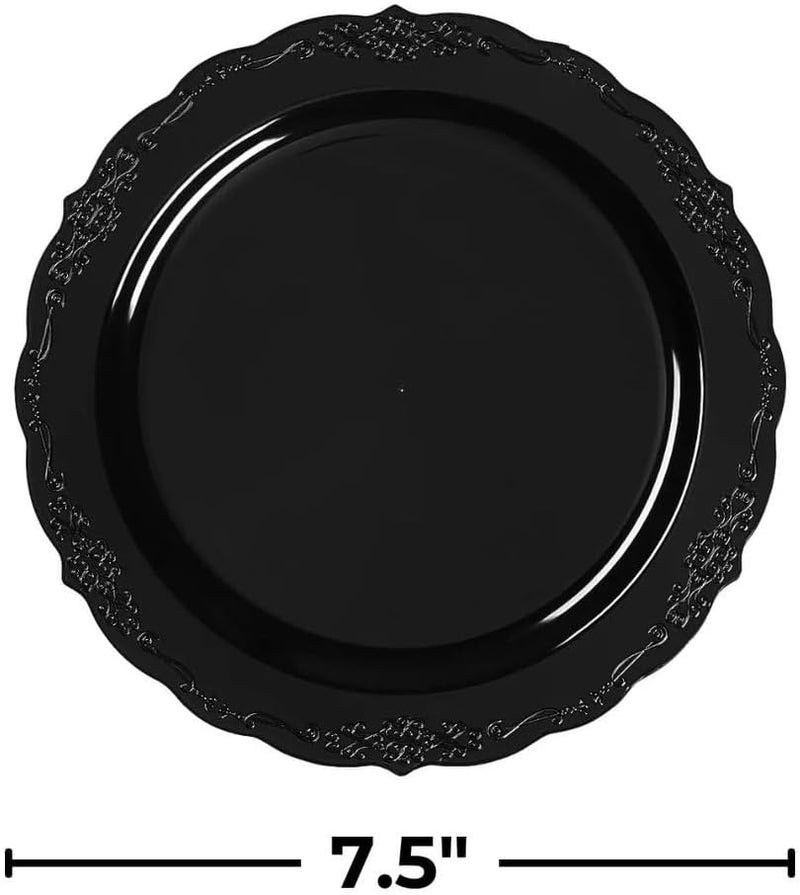 kaya Elegant Black Vintage Rim Round Disposable Plastic Salad Plates  75 Packs of 10  Premium Quality  BPAFree Materials Perfect for Any Occasion - Image 2
