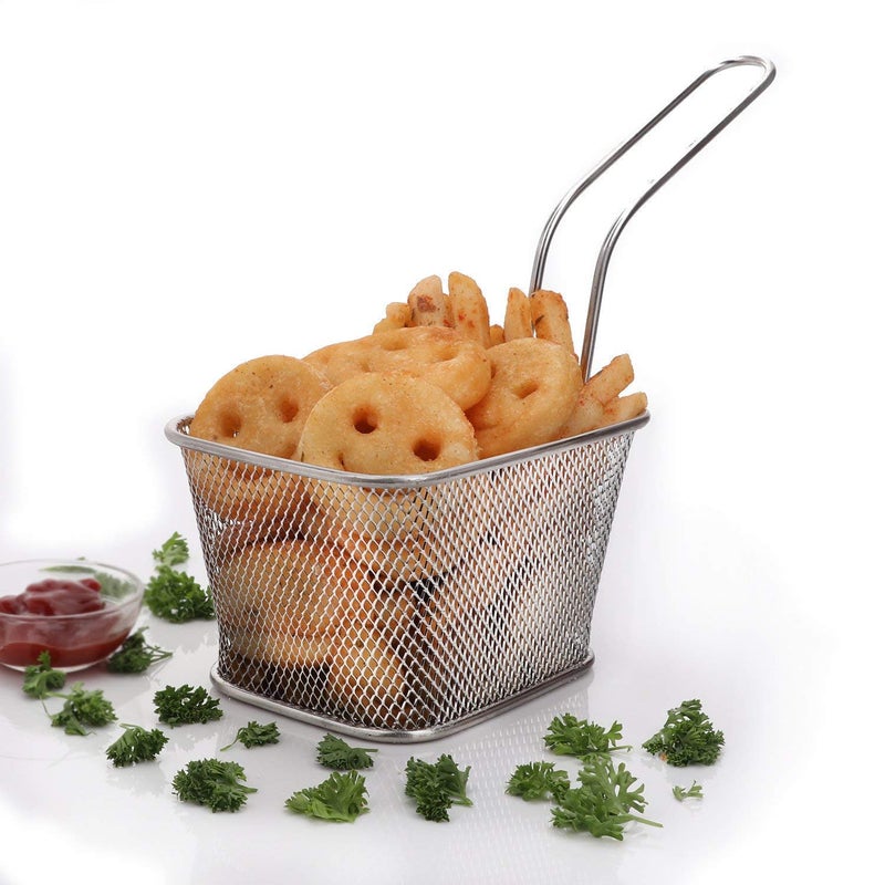 Toxen Frying Basket Fry Square Mesh Basket for Potatoes Chips French Fries Square Net Strainer Cooking Fryer Serving Kitchen Tools (Stainless Steel) - Image 1