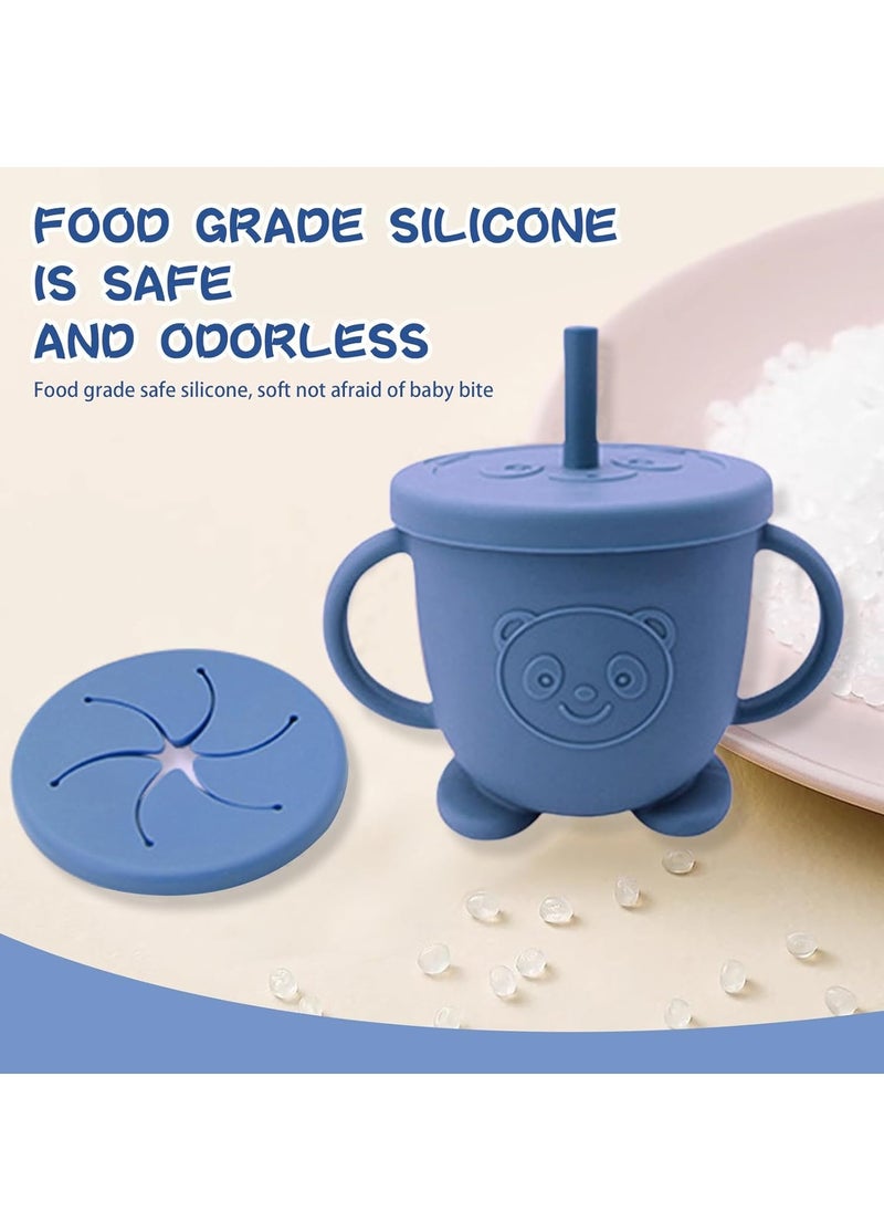 DMG TECH - Silicone Baby Feeding Set, Baby Weaning Kit, Includes Suction Bowl Divider Plate, Spoon Forks, Adjustable Bib, BPA Free Baby Feeding Kit (Navy Blue) - Image 1